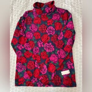 NWT Talbots Red and Pink Floral Rose Tutleneck